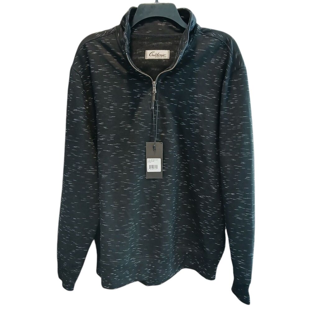 California‎ Shirt Co Sweatshirt Men Medium Black White Space Dye 1/4 Zip Fleece